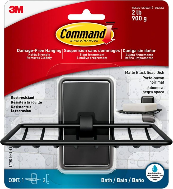 Command BATH34-MB-ESF Bath Soap Dish, Wall Mounting, Metal/Plastic, Black
