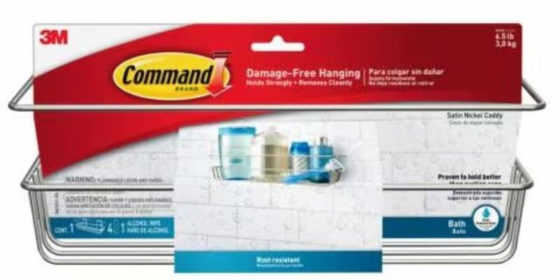 Command BATH31-SN-ES Bath Shower Caddy, Metal/Plastic, Satin Nickel, 12-1/2 in OAW, 6-3/8 in OAH, 4-1/4 in OAD, 6.5 lb