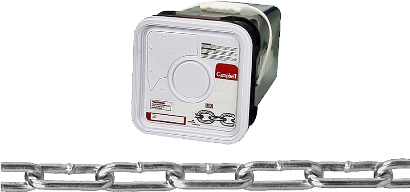 Campbell 0332426 Straight Link Coil Chain, #2/0, 225 ft L, 520 lb Working Load, Steel, Zinc-Plated