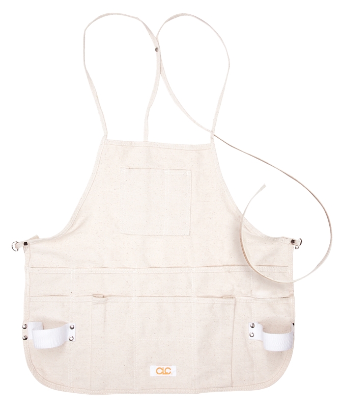 CLC TOOL WORKS C10 Bib Apron, One-Size, 29 to 46 in Waist, Cotton, White, 12-Pocket