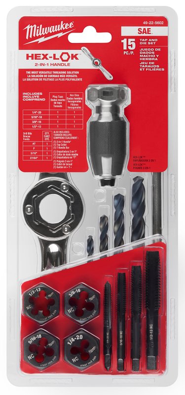 Milwaukee 49-22-5602 Tap and Die Set, 15-Piece, Metal, Black Oxide, Black
