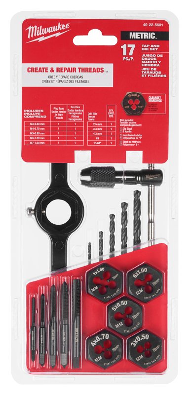 Milwaukee 49-22-5601 Tap and Die Set, 17-Piece, HCS, Black Oxide, Black
