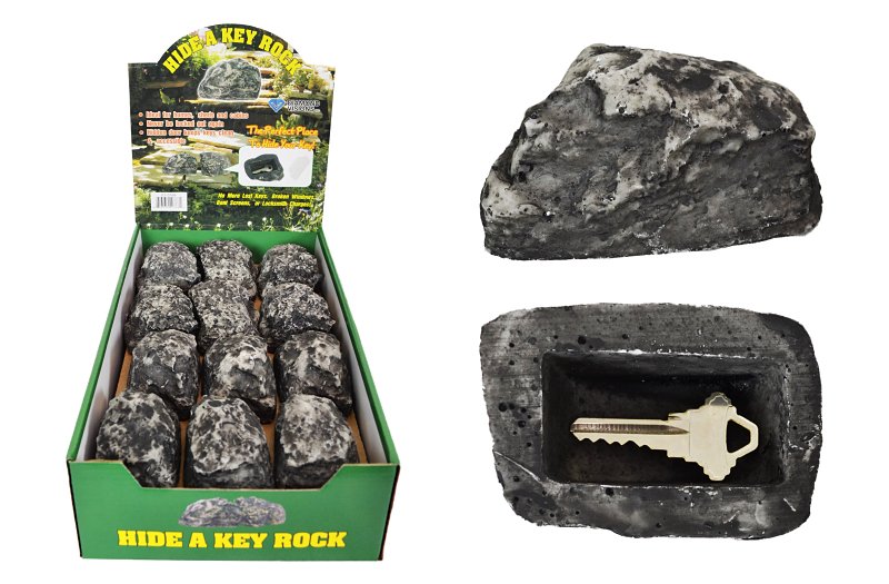 Diamond Visions 01-0766 Hide a Key Rock, Plastic/Resin, Black/Gray, 2-5/8 in W, 3-5/8 in H, 1-3/8 in D, Pack of 24