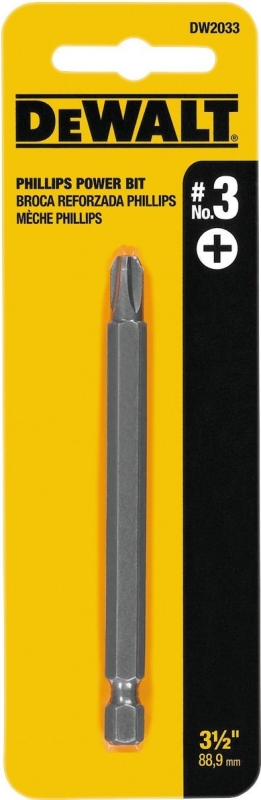 DEWALT DW2033 Power Screwdriver Bit, #3 Drive, Phillips Drive, 1/4 in Shank, Hex Shank, 3-1/2 in L, Tool Steel