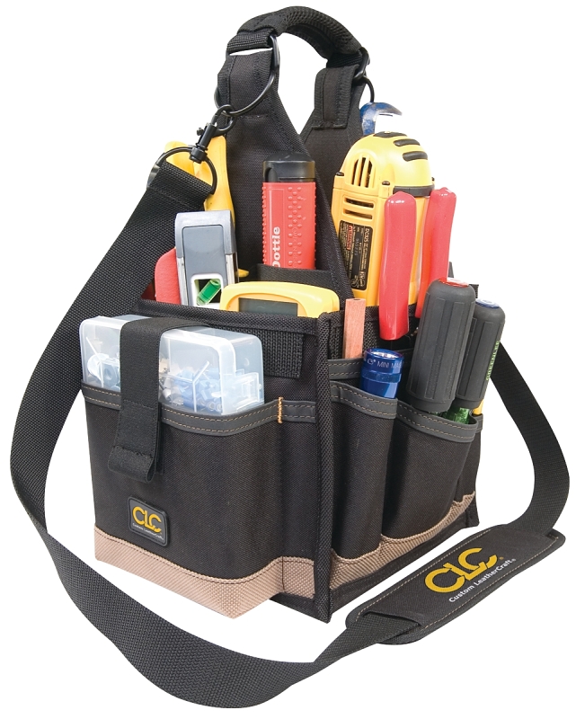 CLC TOOL WORKS 1526 Electrical and Maintenance Tool Carrier, 8 in W, 16 in D, 8 in H, 25-Pocket, Polyester, Black/Tan