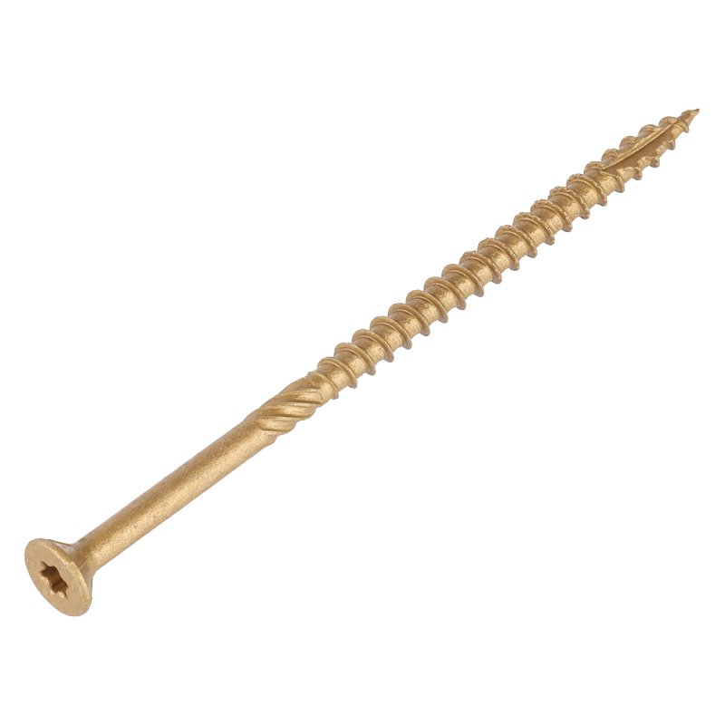 SaberDrive 53300 Deck Screw, #10 Thread, 4 in L, UNC Thread, 6 Nibs Bugle Head, Star Drive, Type 17 Point, Steel, Tan