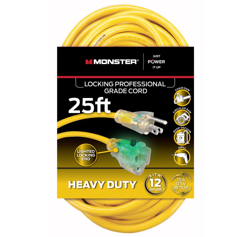 Monster Just Power It Up Outdoor 25 ft. L Yellow Extension Cord 12/3 SJTW