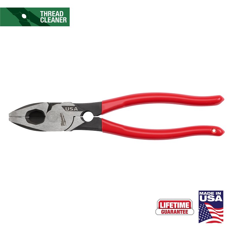 Milwaukee MT500T Lineman's Plier with Thread Cleaner, 9.22 in OAL, 1.39 in Jaw Opening, Red Handle, Dipped Grip Handle