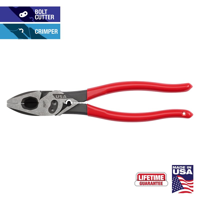 Milwaukee MT500C Lineman's Plier with Crimper and Bolt Cutter, 9.22 in OAL, 1.39 in Jaw Opening, Red Handle