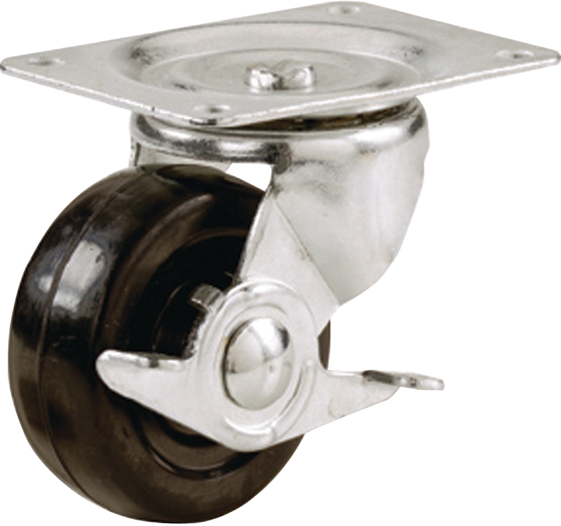 Shepherd Hardware 9509 Swivel Caster with Side Brake, 2 in Dia Wheel, 7/8 in W Wheel, Rubber Wheel, Black, 90 lb