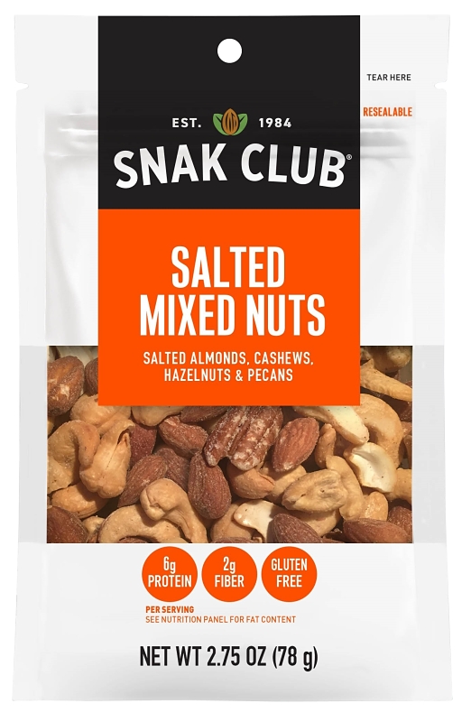 Snak Club CSU29174 Mixed Nuts, Salted, 2.75 oz Bag, Pack of 6