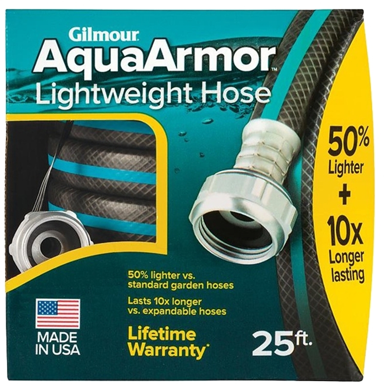 Gilmour Mfg AquaArmor 869251-1001 Lightweight Garden Hose, 1/2 in, 25 ft L, Plastic, Black