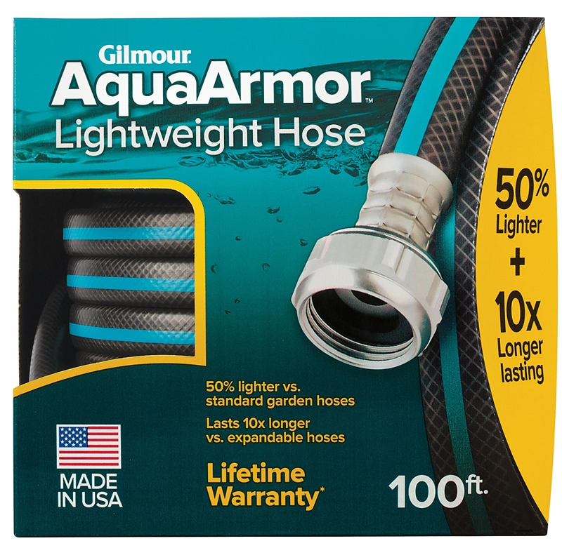 Gilmour Mfg AquaArmor 869001-1001 Lightweight Garden Hose, 1/2 in, 100 ft L, Plastic, Black
