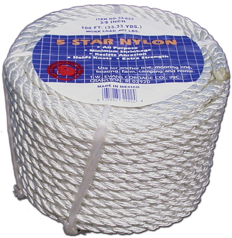 T.W. Evans Cordage 32-003 Rope, 1/2 in Dia, 50 ft L, 1/2 in, Nylon, Natural White