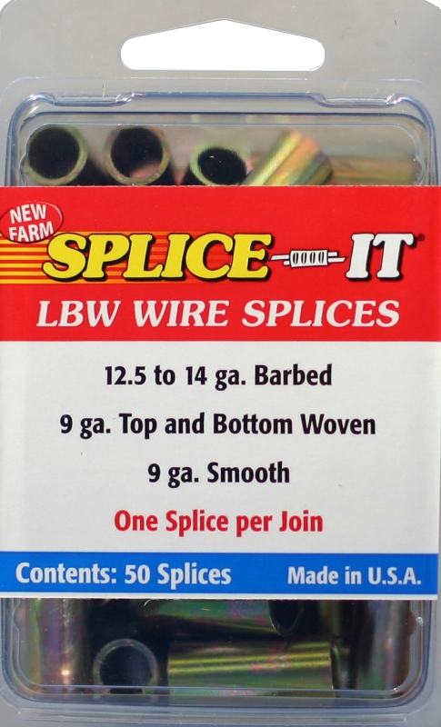 New Farm LBW5 Wire Splice, Stainless Steel, Silver, For: 12.5 to 14 ga Barbed Wire, 9 ga Top and Bottom Woven Fence