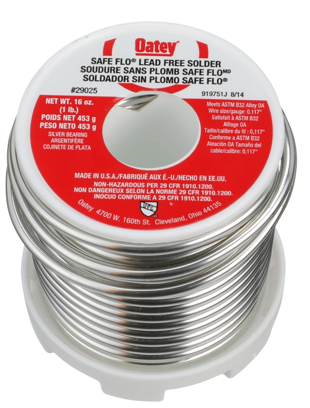 Oatey Safe Flo 29025 Wire Solder 1 lb Solid Gray Silver 415 to 455 deg F Melting Point VORG6269716 29025