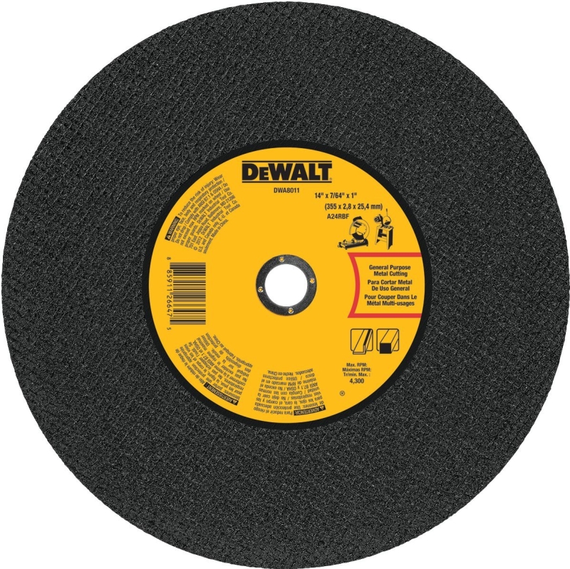 DEWALT DWA8011 Cutting Wheel, 14 in Dia, 7/64 in Thick, 1 in Arbor, Coarse, Aluminum Oxide Abrasive