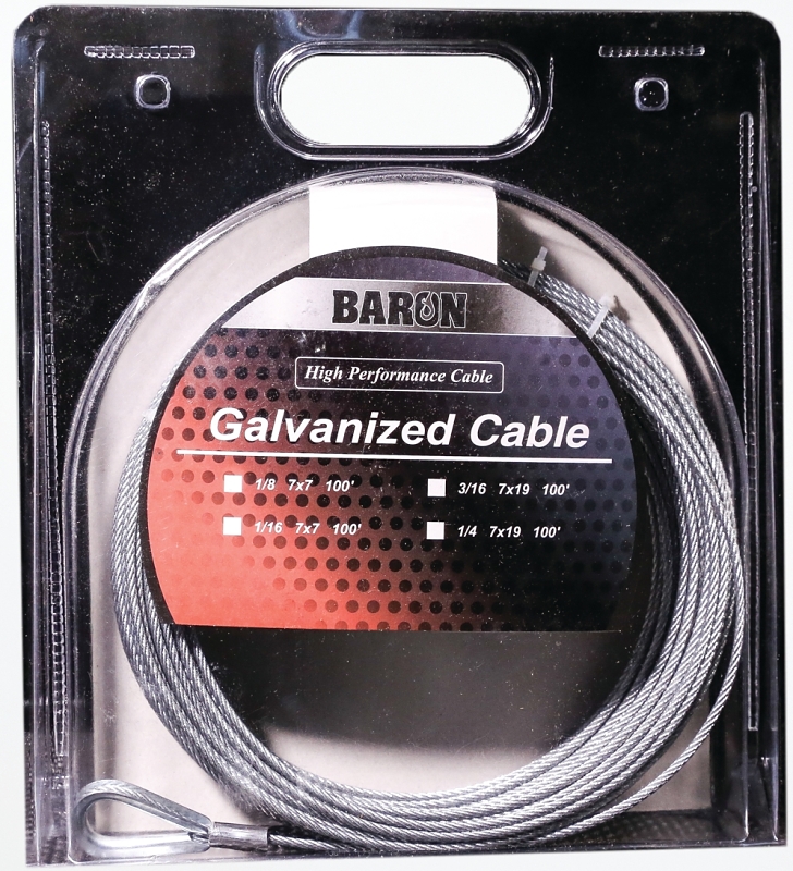 Baron 83105/50130 Aircraft Cable, 3/8 in Dia, 50 ft L, 2620 lb Working Load, Steel, Galvanized