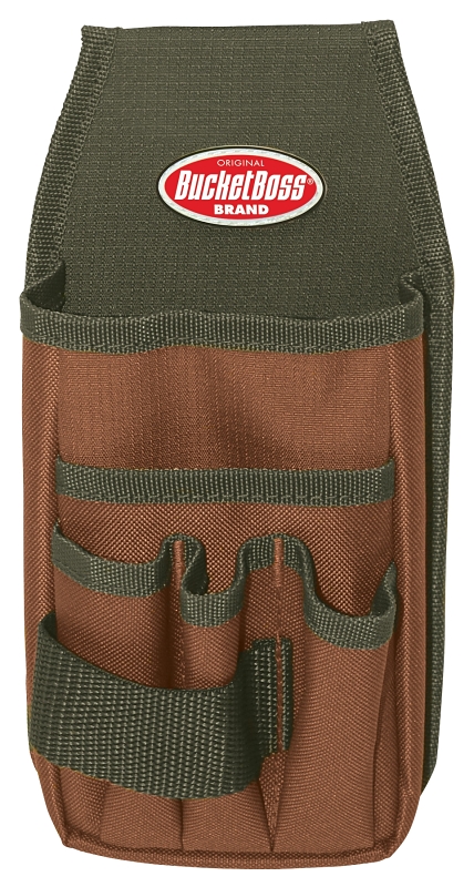 Bucket Boss 54170 Utility Pouch, 5-Pocket, 600D Polyester, Brown/Green, 5 in W, 9 in H, 2 in D