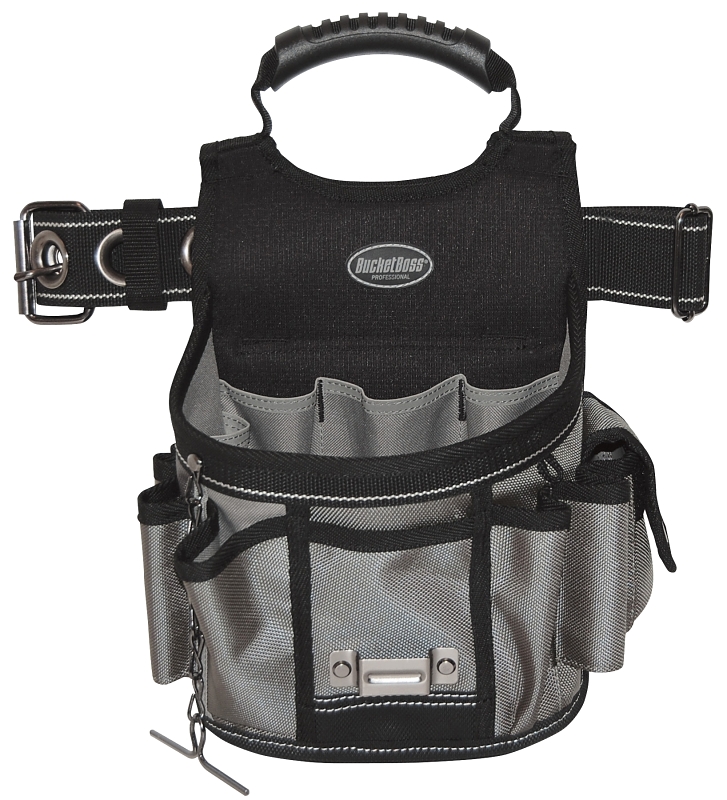 Bucket Boss 55300 Sparky Utility Pouch, 52 in Waist, 17-Pocket, Polyester, Black/Gray, 9 in W, 14 in H, 6 in D