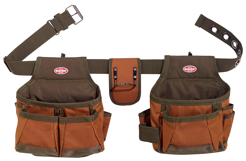 Bucket Boss 50200 Builder's Tool Belt, 52 in Waist, Poly Fabric, Brown/Green, 12-Pocket