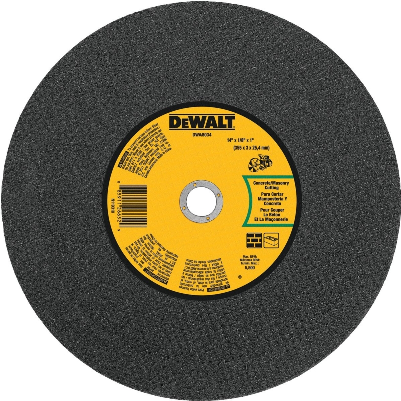 DEWALT DWA8034 Cut-Off Wheel, 14 in Dia, 1/8 in Thick, 1 in Arbor, Coarse, Aluminum Oxide Abrasive