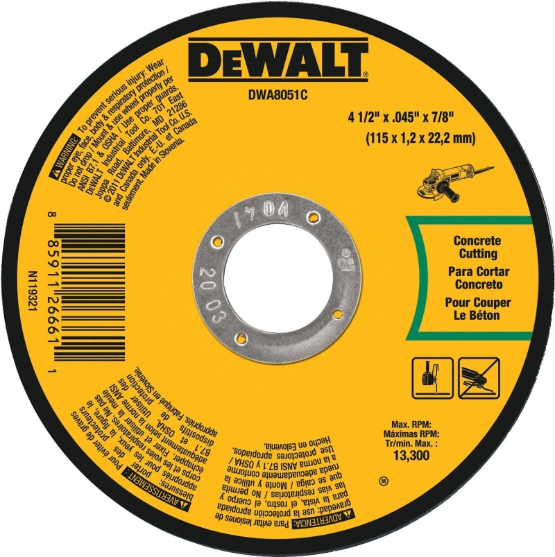 DEWALT DWA8051C Cut-Off Wheel, 4-1/2 in Dia, 0.045 in Thick, 7/8 in Arbor, Silicone Carbide Abrasive