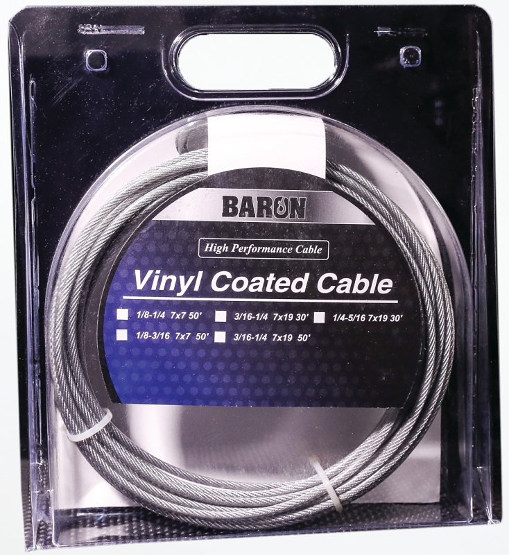 Baron 54205/50245 Aircraft Cable, 1/4 to 5/16 in Dia, 30 ft L, 1220 lb Working Load, Steel, Galvanized
