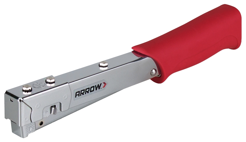 Arrow HT19 Light Wire Hammer Tacker, 7/16 in W Crown, 1/4 to 3/8 in L Leg, Steel Staple, Red/Silver