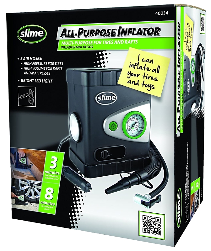 Slime 40034 Deluxe All-Purpose Tire Inflator, 12 V, 0 to 100 psi Pressure, Dial Gauge