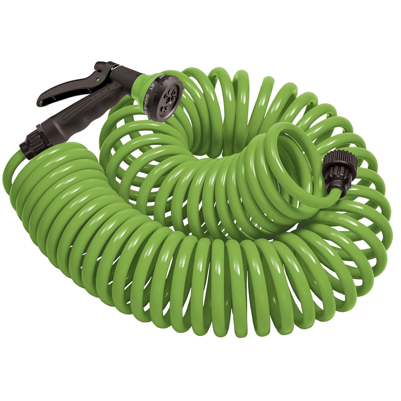 Orbit 27389 Coil Hose and Nozzle Set, 3/8 in, 50 ft L, Plastic, Green