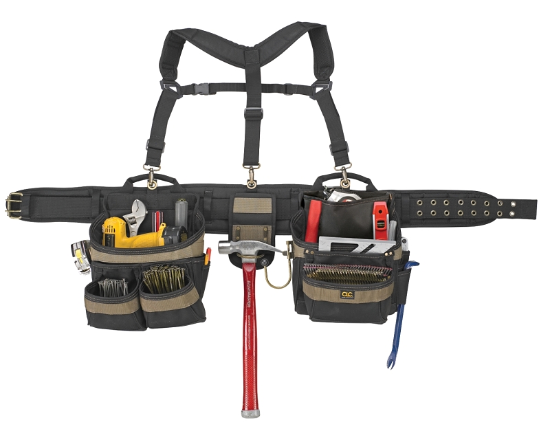 CLC TOOL WORKS 6714 5-Piece Framer's Combo Rig Tool Belt, 29 to 46 in Waist, Polyester, Black/Khaki, 31-Pocket