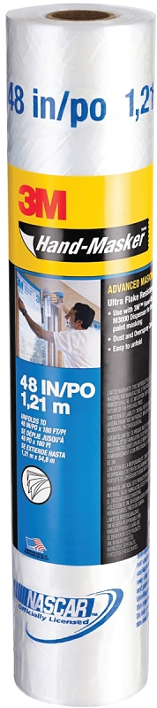 3M HAND-MASKER AMF48 Masking Film, 180 ft L, 48 in W, 0.4 mil Thick, Clear