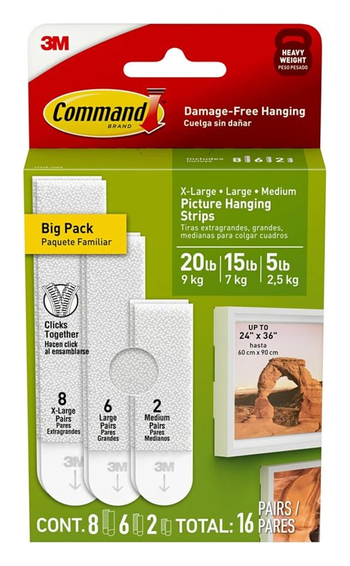 Command 17218-16ES Picture Hanging Strip, White, 20 lb