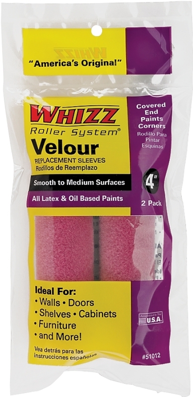 Whizz 51012 Roller Cover, 3/16 in Thick Nap, 4 in L, Velour Cover, Purple