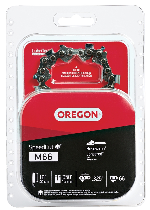Oregon SpeedCut Series M66 Chainsaw Chain, 95TXL Chain, 16 in L Bar, 0.05 in Gauge, 0.325 in TPI/Pitch, 66-Link