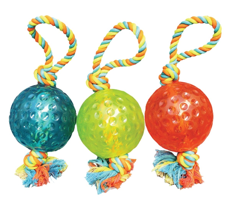 Chomper WB15527 Dog Toy, 5 in, Ball, Rope Tug Toy, Tug Ball, TPR