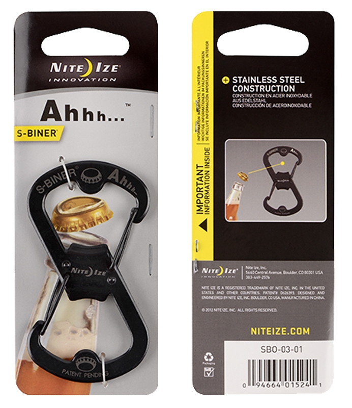 Nite Ize S-Biner Ahhh... Series SBO-03-01 Key Carabiner, 3.18 in OAL, Stainless Steel, Black