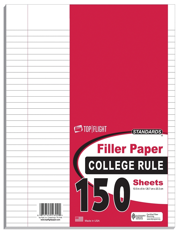 Top Flight 4314212 Filler Paper, 10-1/2 x 8 in, White, Pack of 24