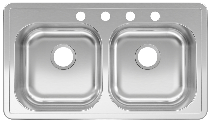 Kindred RDLA3319-6-4CBN Kitchen Sink, 32-15/16 in OAW, 6 in OAD, 18-15/16 in OAH, Stainless Steel, 2-Bowl