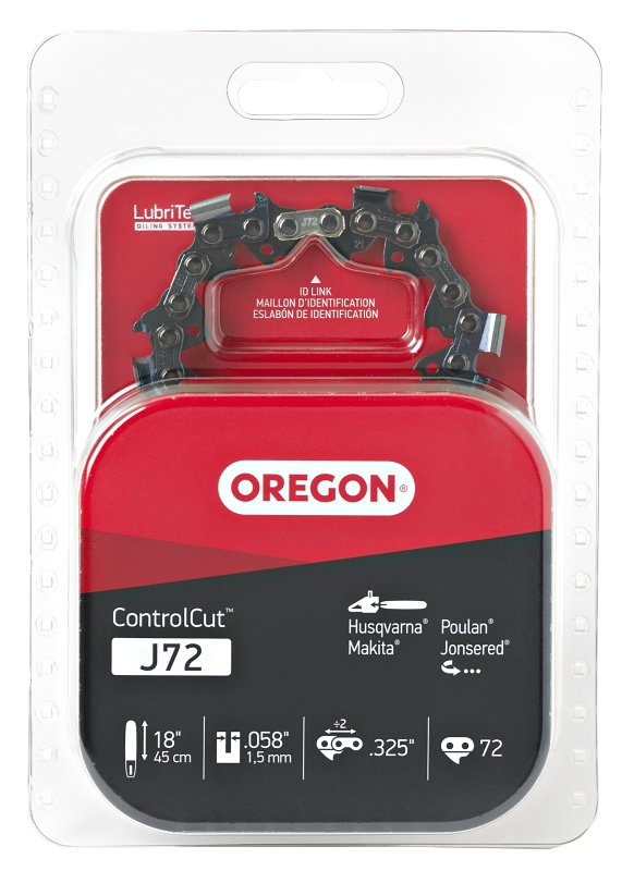 Oregon ControlCut Series J72 Chainsaw Chain, 21BPX Chain, 18 in L Bar, 0.058 in Gauge, 0.325 in TPI/Pitch, 72-Link