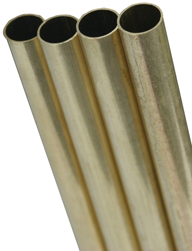 K & S 8140 Decorative Tube, Round, 12 in L, 17/32 in Dia, 0.014 in Wall, Brass