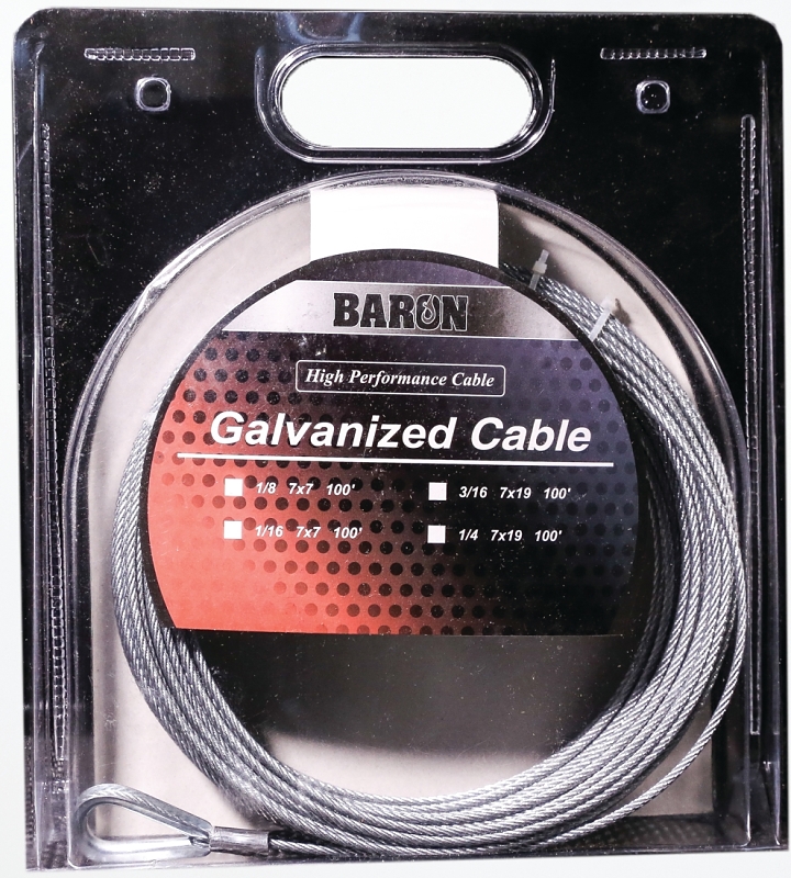 Baron 0 7005/50070 Aircraft Cable, 3/16 in Dia, 50 ft L, 740 lb Working Load, Steel, Galvanized