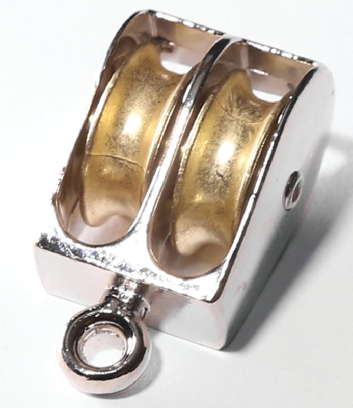 Baron 0176ZD-1 Rope Pulley, 1/4 in Rope, 55 lb Working Load, 1 in Sheave, Rigid Eye Attachment, Brass/Copper/Nickel