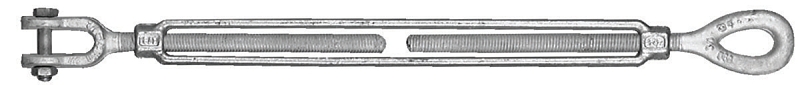 Baron 18-1/2X6 Turnbuckle, 2200 lb Working Load, 1/2 in Thread, Jaw, Eye, 6 in L Take-Up, Steel