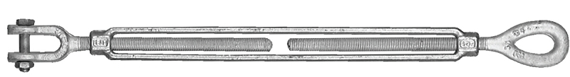 Baron 18-1/2X9 Turnbuckle, 2200 lb Working Load, 1/2 in Thread, Jaw, Eye, 9 in L Take-Up, Steel
