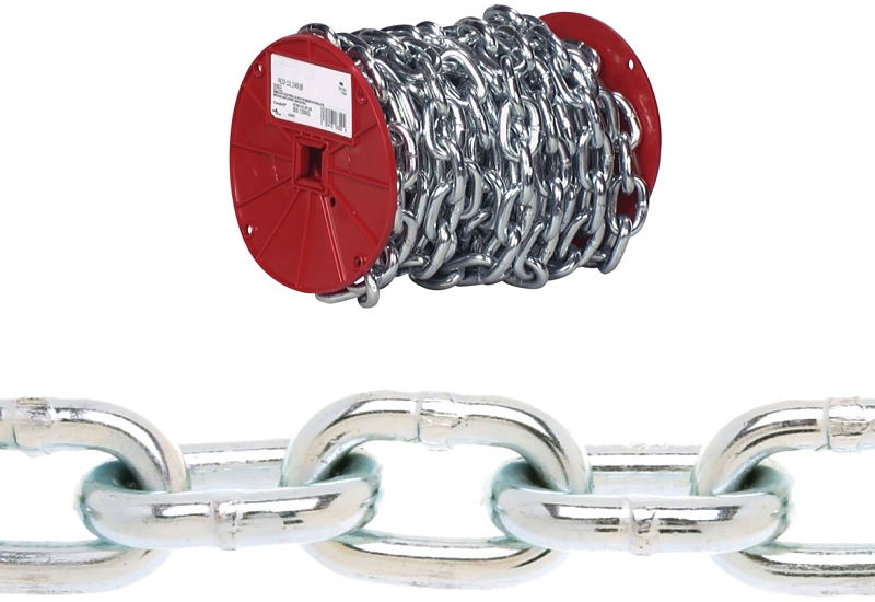 Campbell 072-5027 Proof Coil Chain, 3/16 in, 100 ft L, 30 Grade, Steel, Zinc-Plated