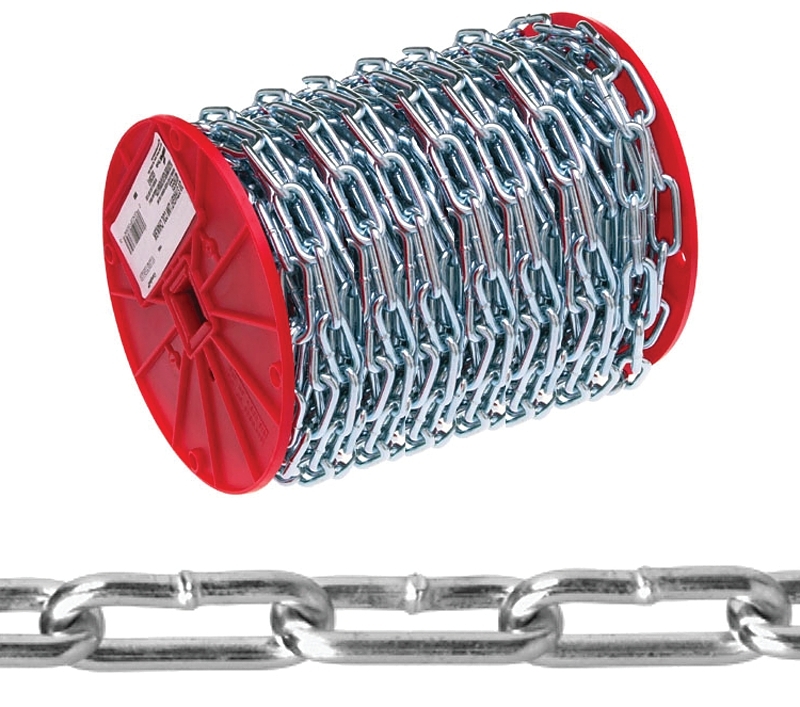 Campbell 0723627 Straight Link Coil Chain, #2/0, 125 ft L, 520 lb Working Load, Steel, Zinc-Plated