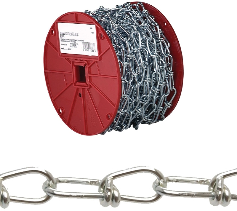 Campbell 0722027 Loop Chain, #2/0, 155 ft L, 255 lb Working Load, Low Carbon Steel, Zinc-Plated