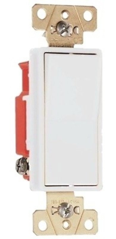 Pass & Seymour 2621WCC8 Decorator Switch, 20 A, 120/277 VAC, Back Wire, Side Wire Terminal, White